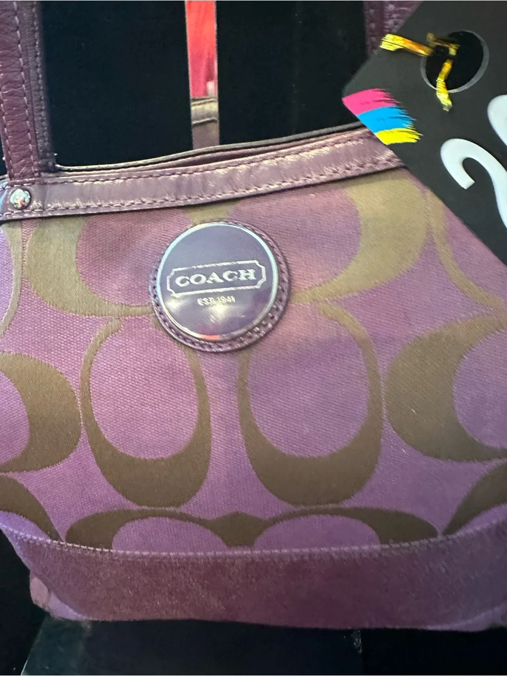 Coach #269 Poppy  Purple and Gold Signature Sateen Glam Tote